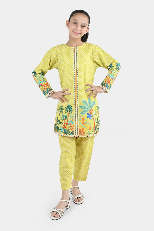 Girls Cotton Slub 2Pcs Tropical-Yellow
