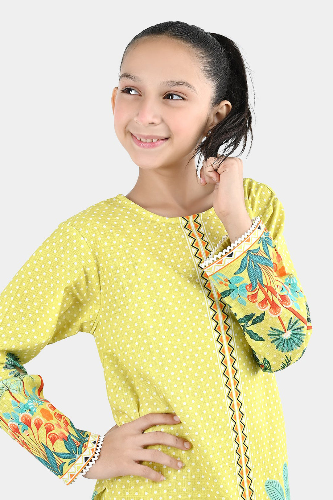Girls Cotton Slub 2Pcs Tropical-Yellow