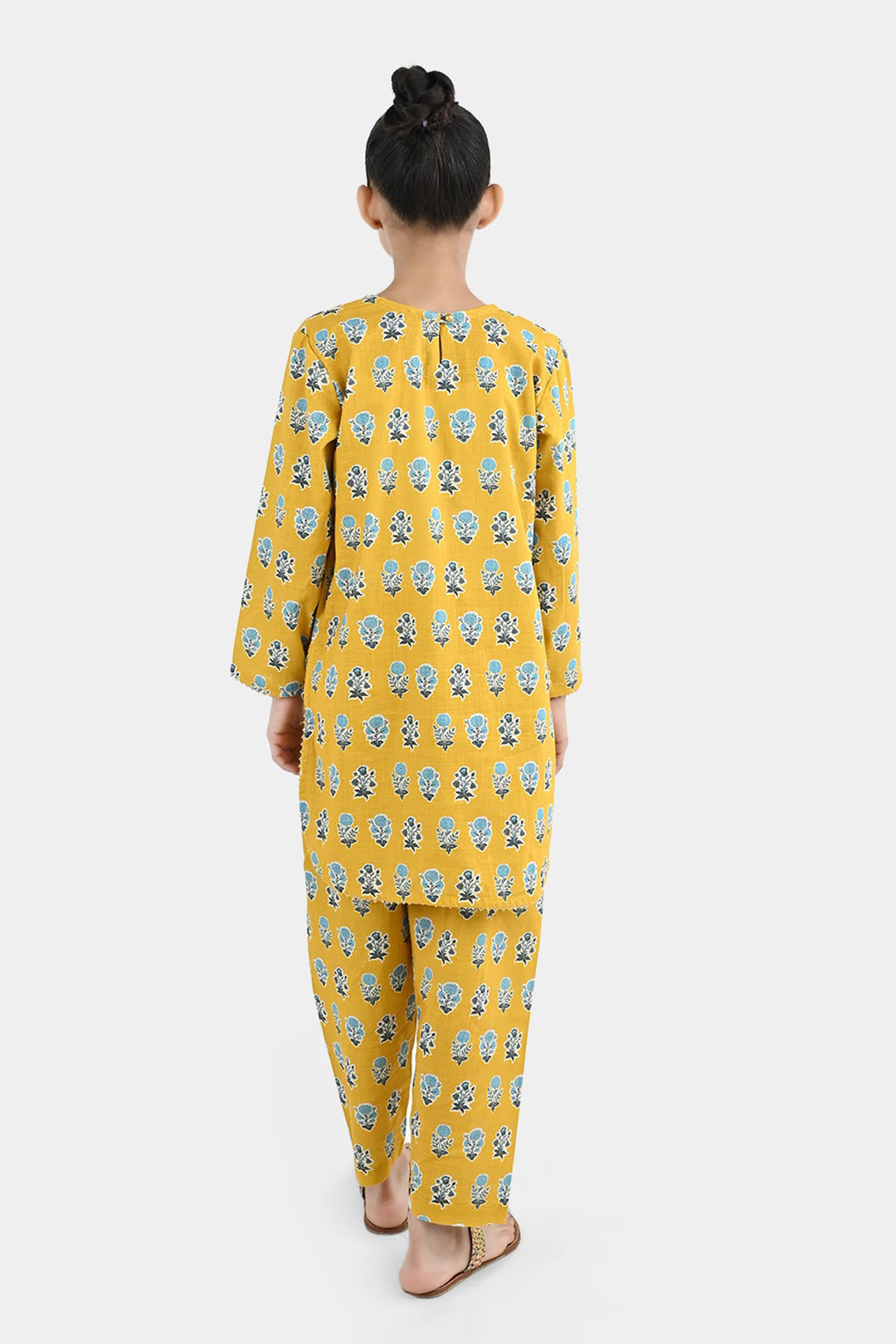 Girls Cotton Printed 2Pcs Tulip-Mustard