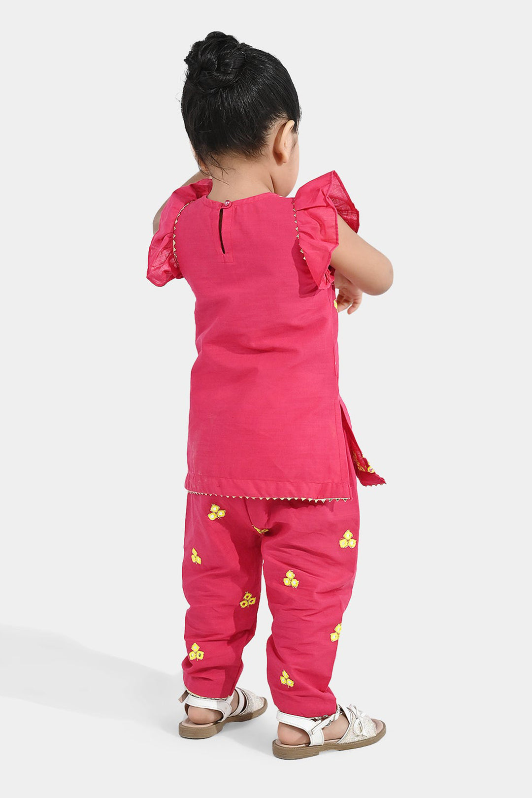 Infant Girls Cotton Slub 2Pc Suit (Pari) - Shocking Pink