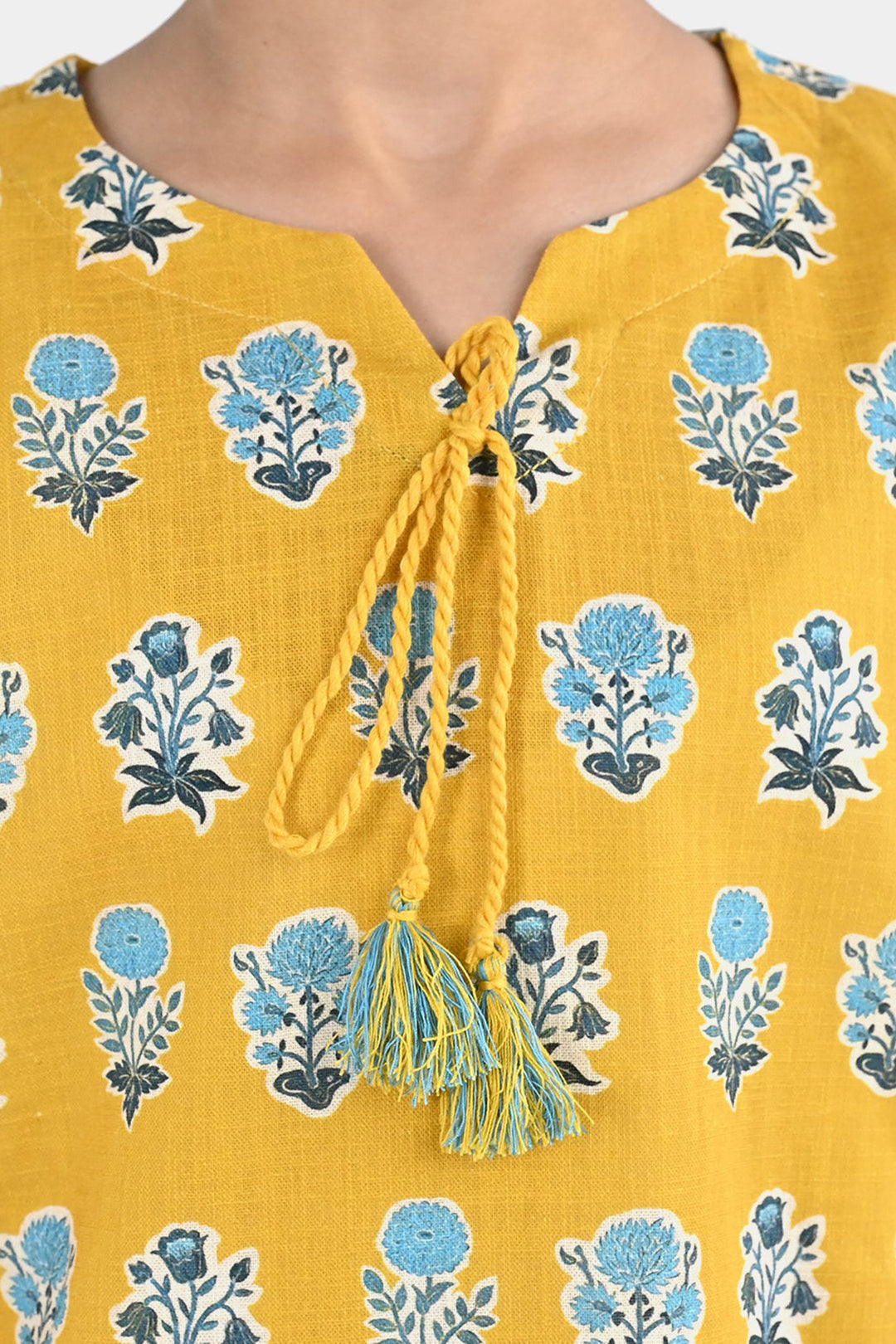 Girls Cotton Printed 2Pcs Tulip-Mustard