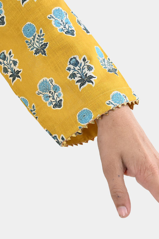 Girls Cotton Printed 2Pcs Tulip-Mustard