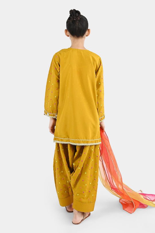 Girls Raw Silk 3Pcs Desi Diva-Lt.Mustard
