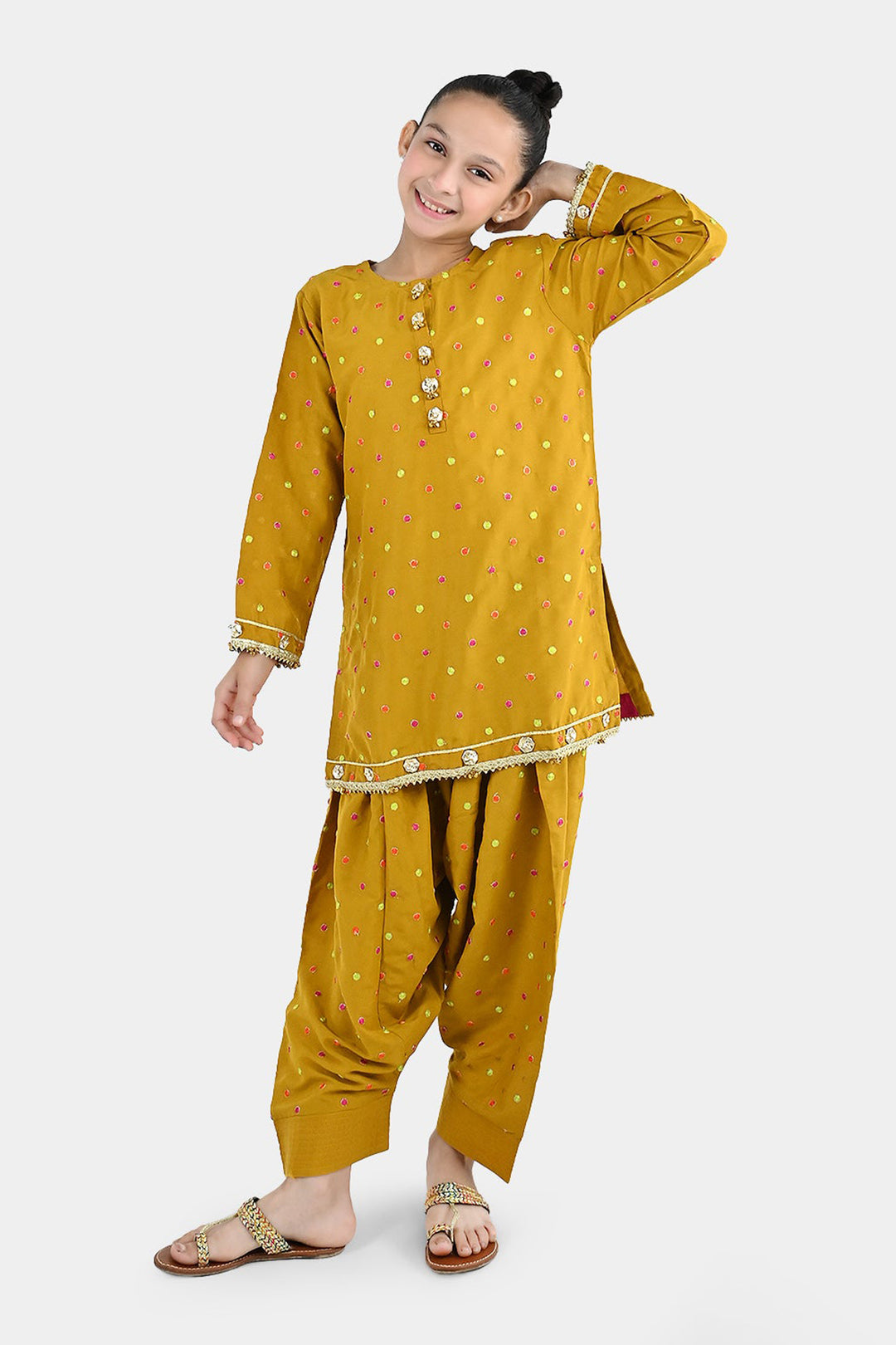 Girls Raw Silk 3Pcs Desi Diva-Lt.Mustard