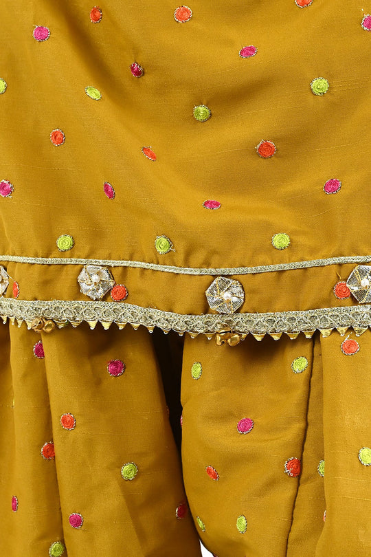 Girls Raw Silk 3Pcs Desi Diva-Lt.Mustard
