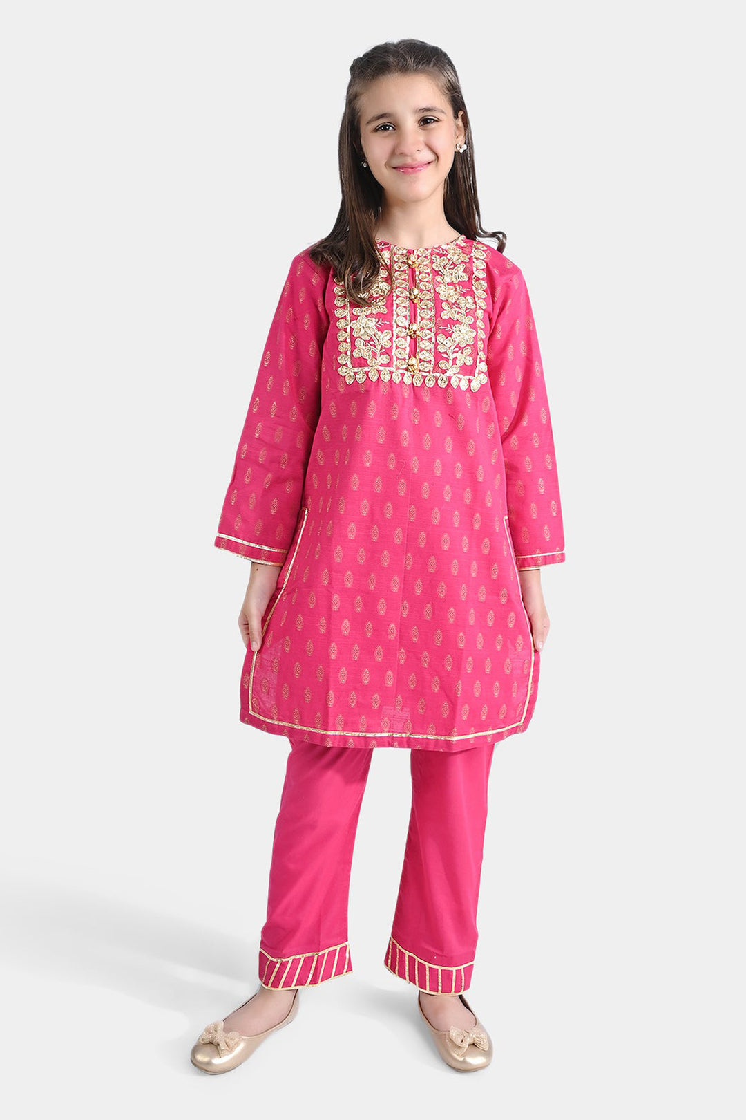 Girls Jacquard 2PC Suit Gota Pati-Paradise Pink