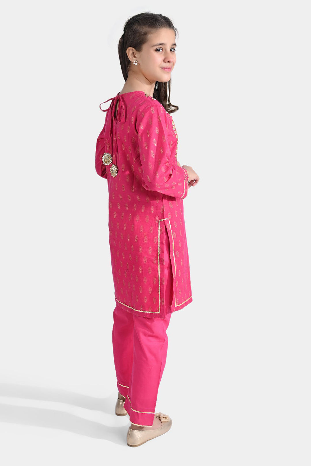 Girls Jacquard 2PC Suit Gota Pati-Paradise Pink