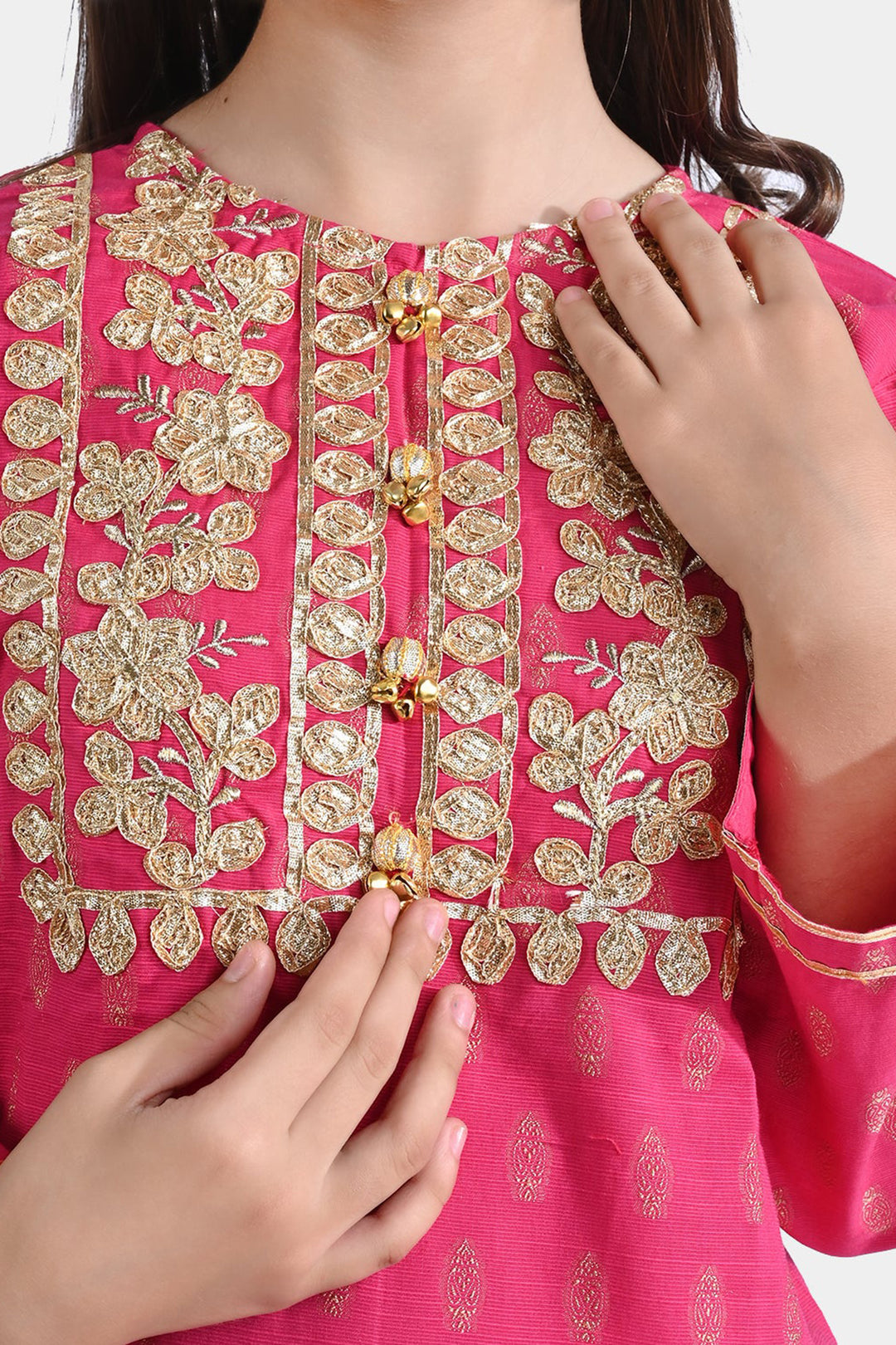 Girls Jacquard 2PC Suit Gota Pati-Paradise Pink