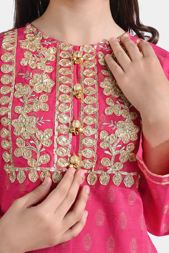 Girls Jacquard 2PC Suit Gota Pati-Paradise Pink