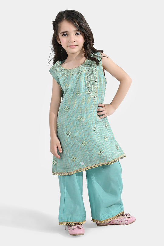 Girls Jacquard 2 Pcs Glitter - Mint Green