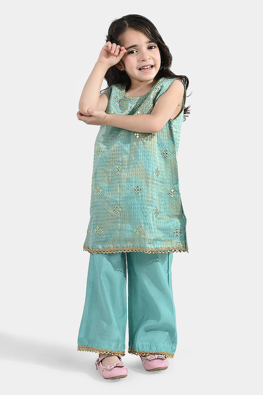 Girls Jacquard 2 Pcs Glitter - Mint Green