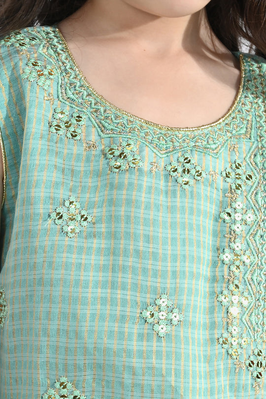 Girls Jacquard 2 Pcs Glitter - Mint Green