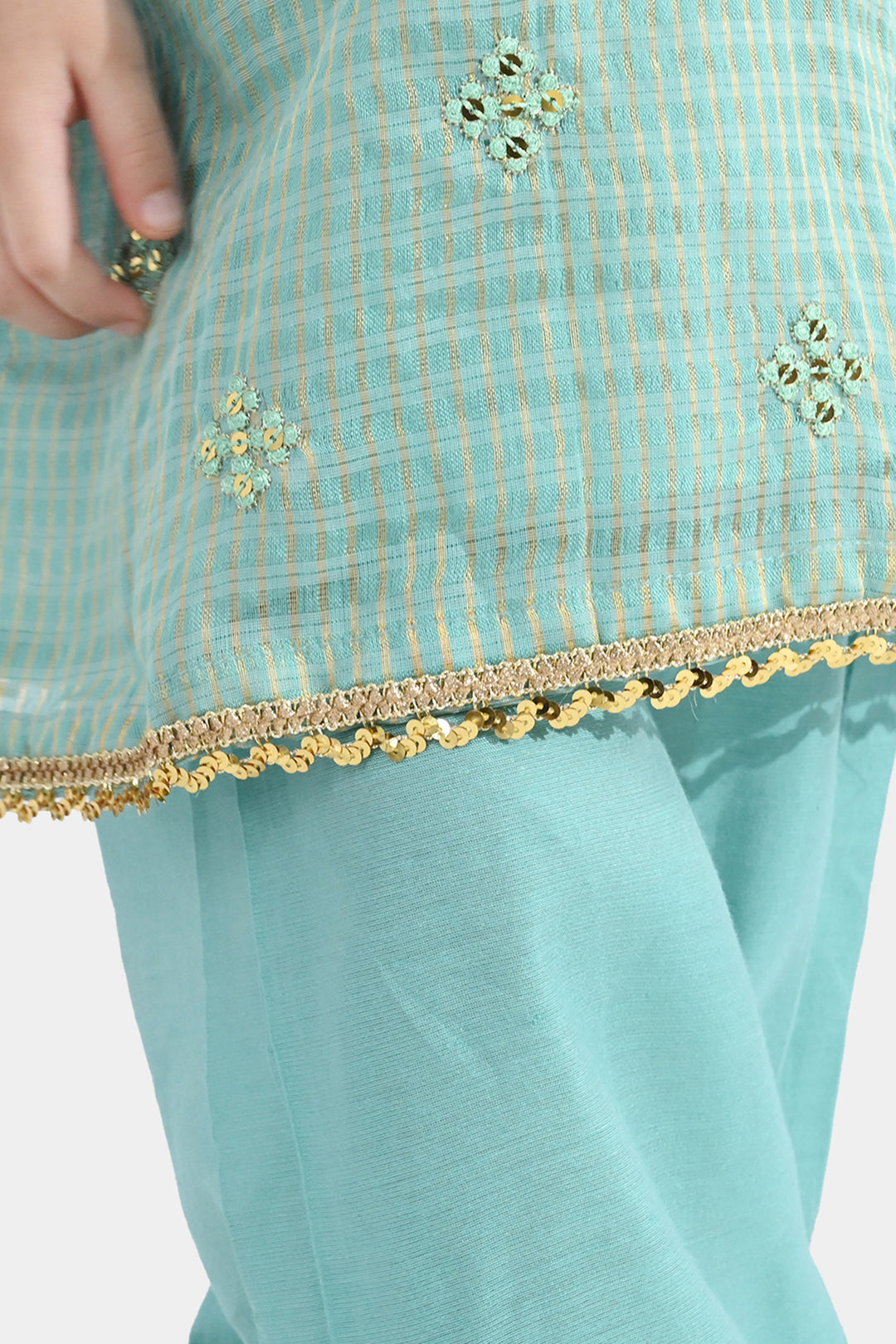 Girls Jacquard 2 Pcs Glitter - Mint Green