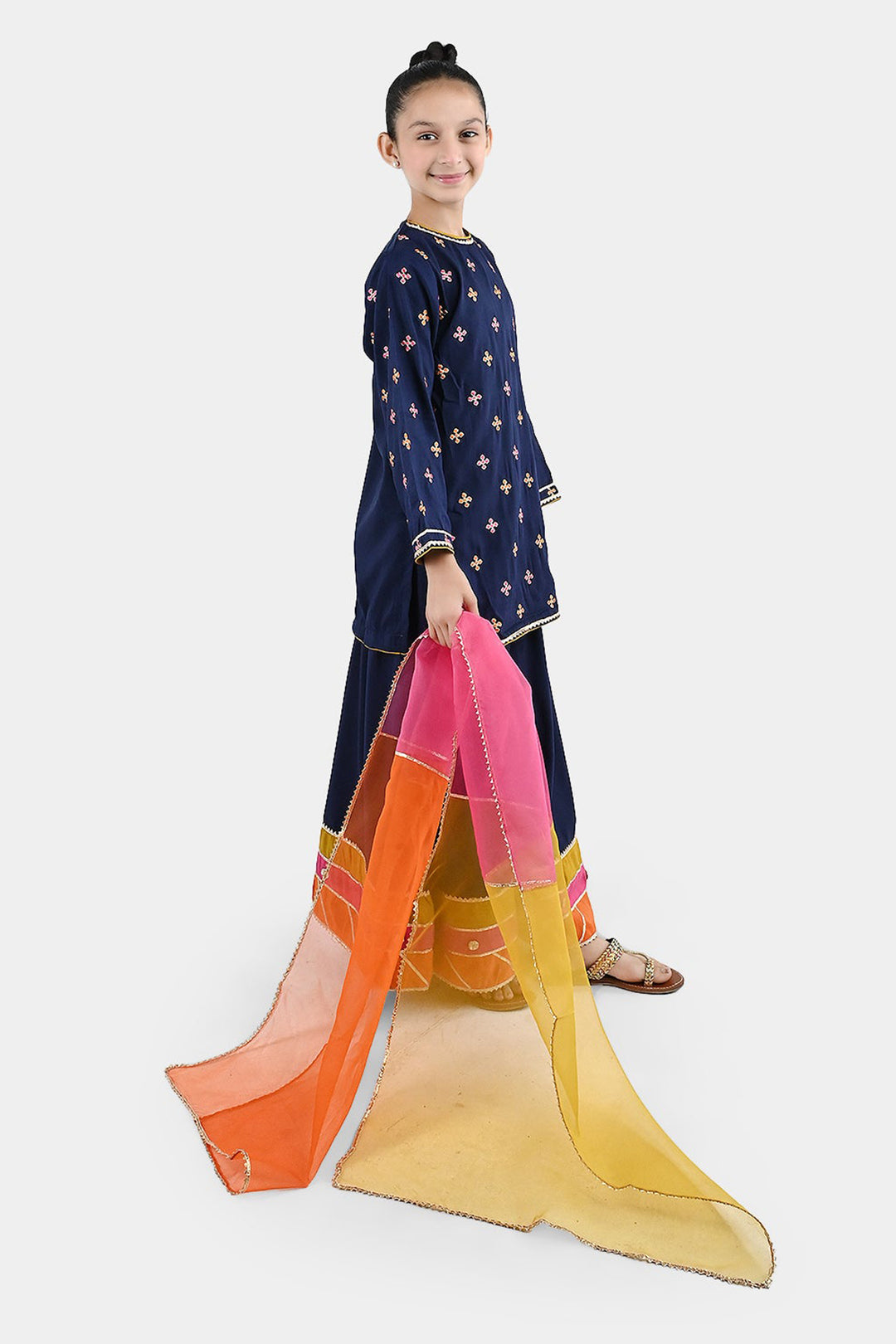 Girls Raw Silk 3Pcs Shah Noor-Navy Blue