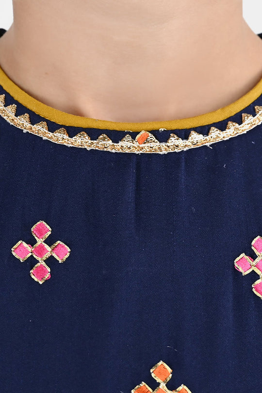 Girls Raw Silk 3Pcs Shah Noor-Navy Blue