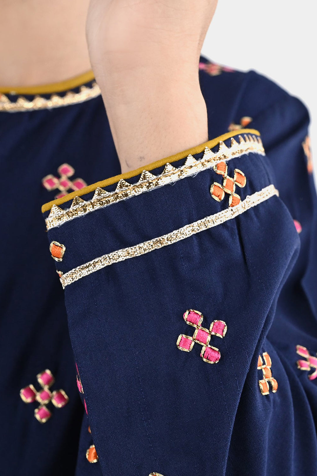 Girls Raw Silk 3Pcs Shah Noor-Navy Blue