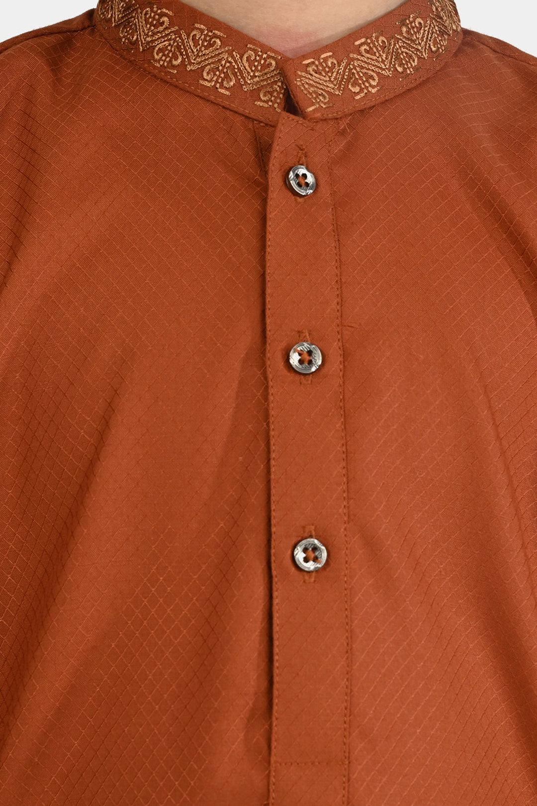 Boys Poly Viscose Kurta Pajama Suit (Collar EMB)-BROWN