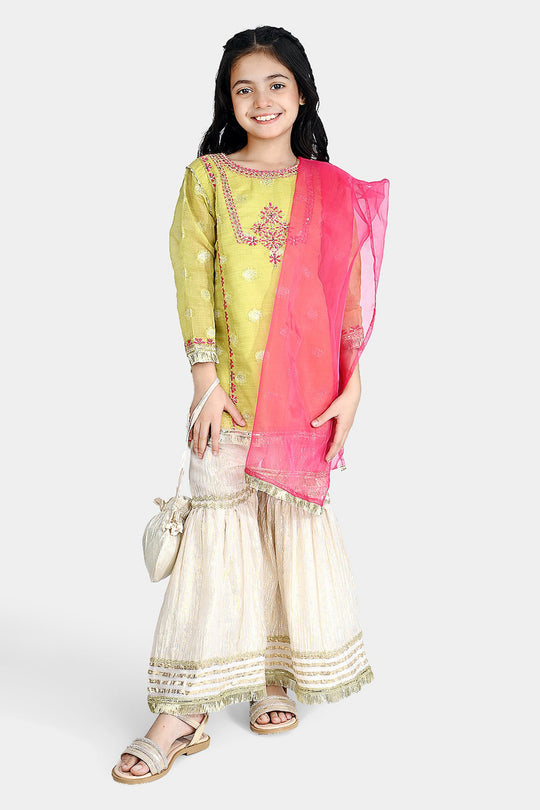 Girls Jacquard Fancy 3 Pcs Suit Gul Naar-Pista.Gren