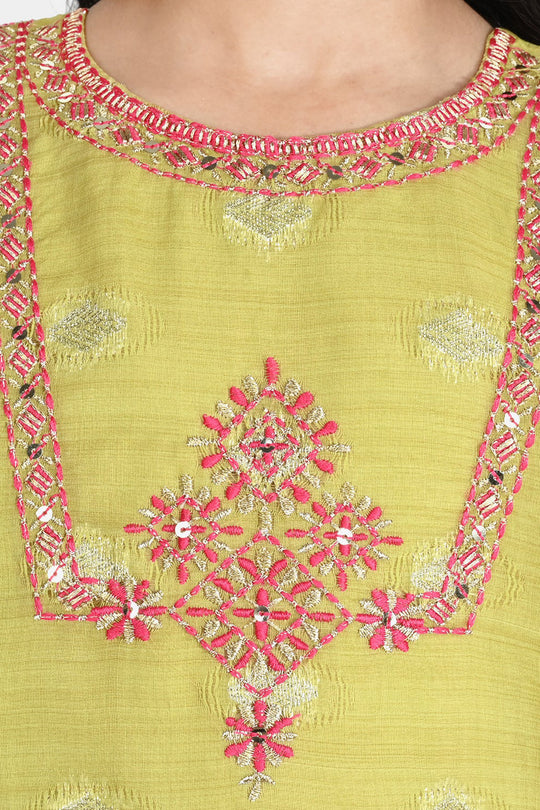 Girls Jacquard Fancy 3 Pcs Suit Gul Naar-Pista.Gren