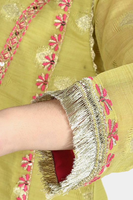 Girls Jacquard Fancy 3 Pcs Suit Gul Naar-Pista.Gren