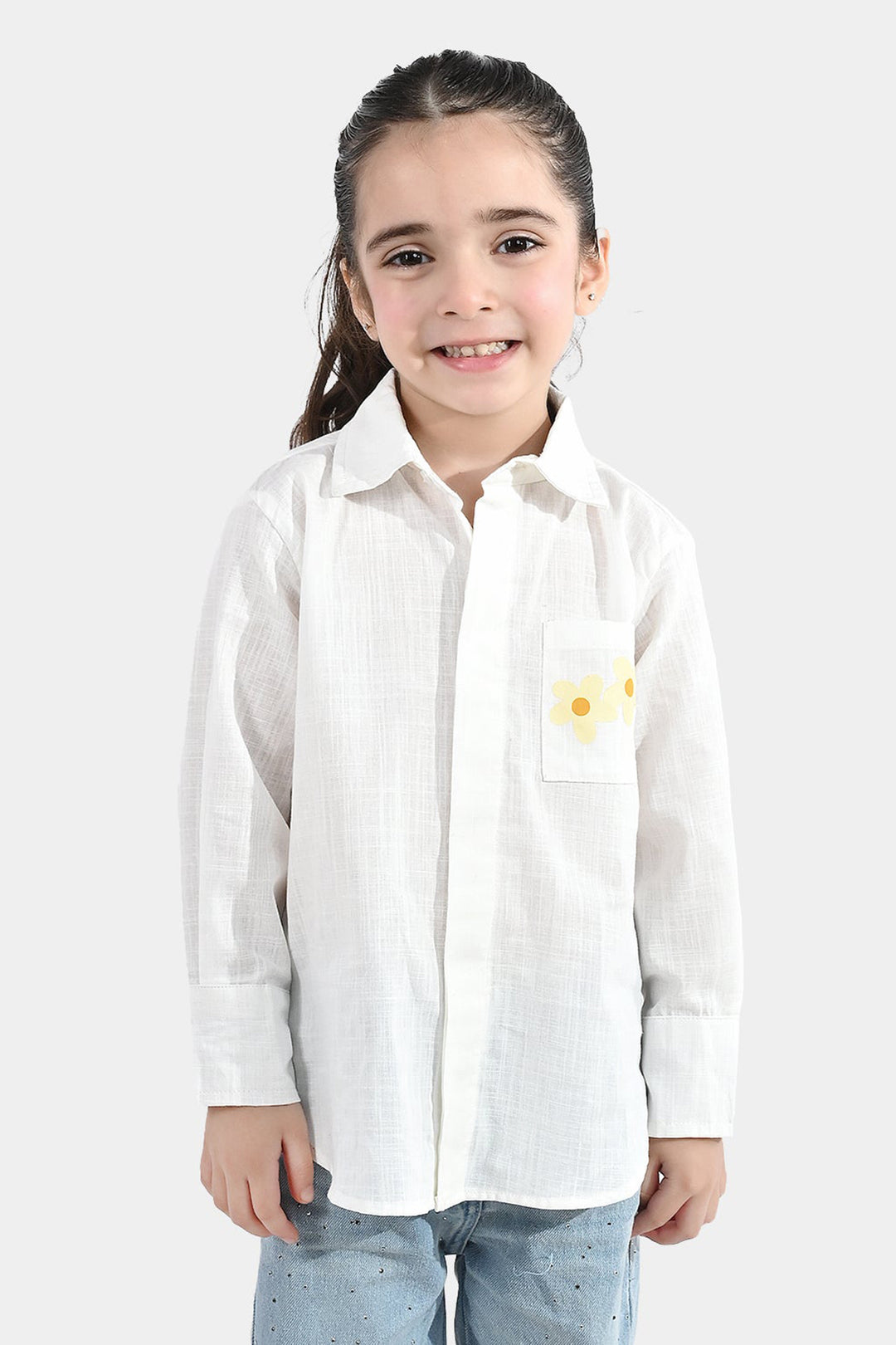 Girls Raw Silk Casual Top (Good Vibes) - White