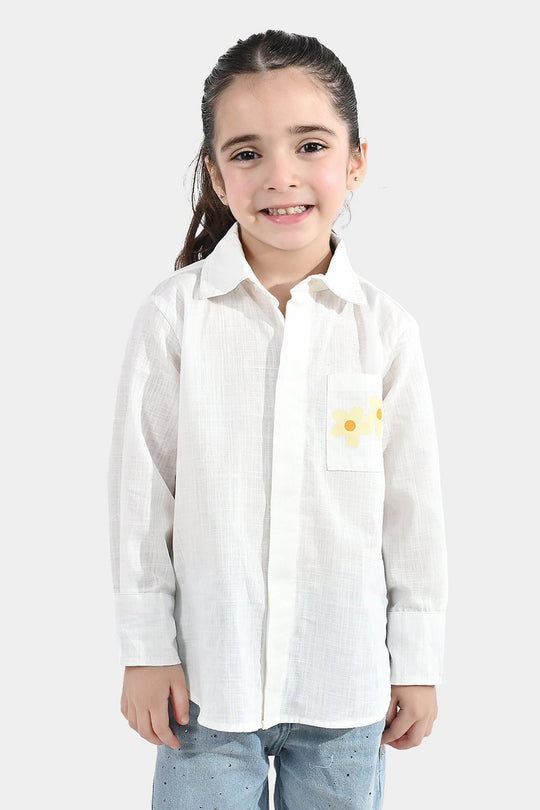 Girls Raw Silk Casual Top (Good Vibes) - White