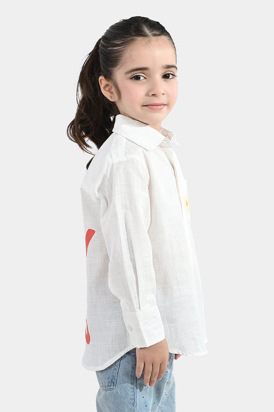 Girls Raw Silk Casual Top (Good Vibes) - White