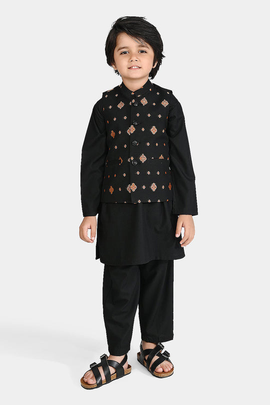 Boys Poly Viscose 3 Piece Suit (Blended)-BLACK