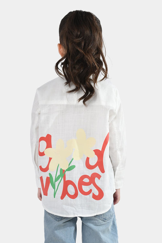 Girls Raw Silk Casual Top (Good Vibes) - White
