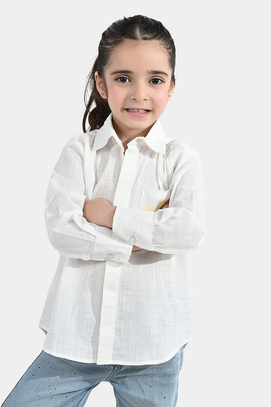 Girls Raw Silk Casual Top (Good Vibes) - White