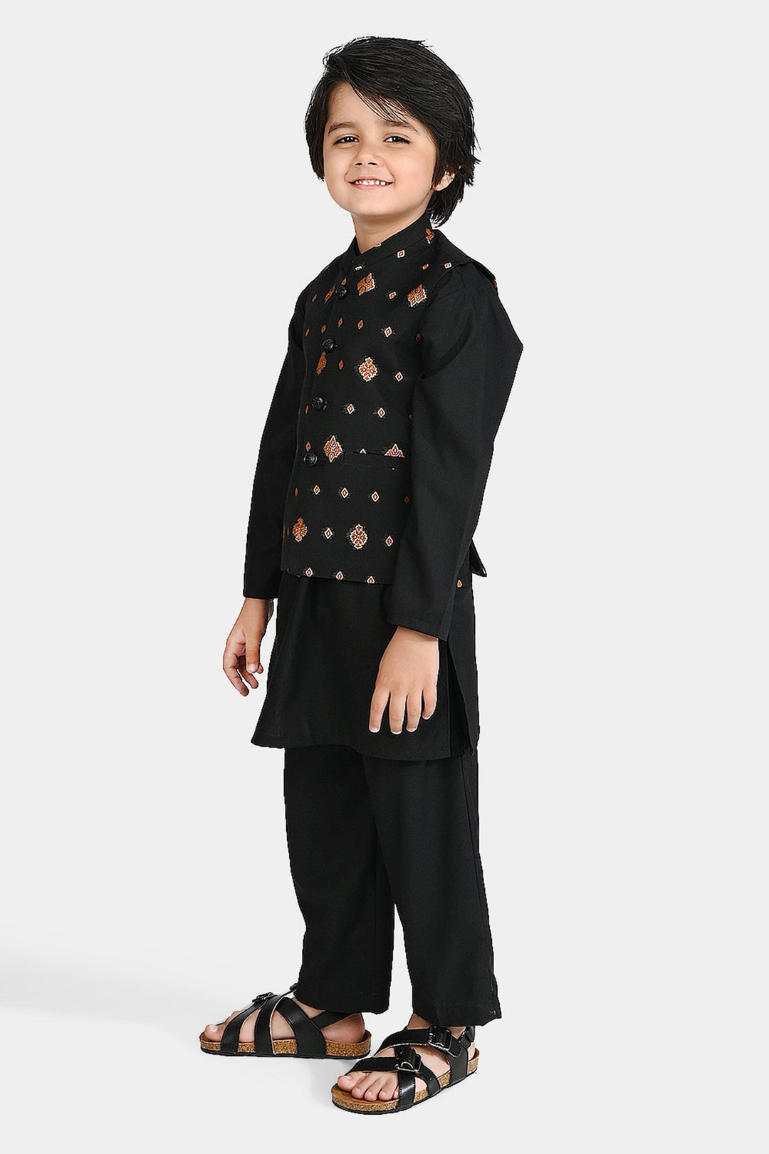 Boys Poly Viscose 3 Piece Suit (Blended)-BLACK
