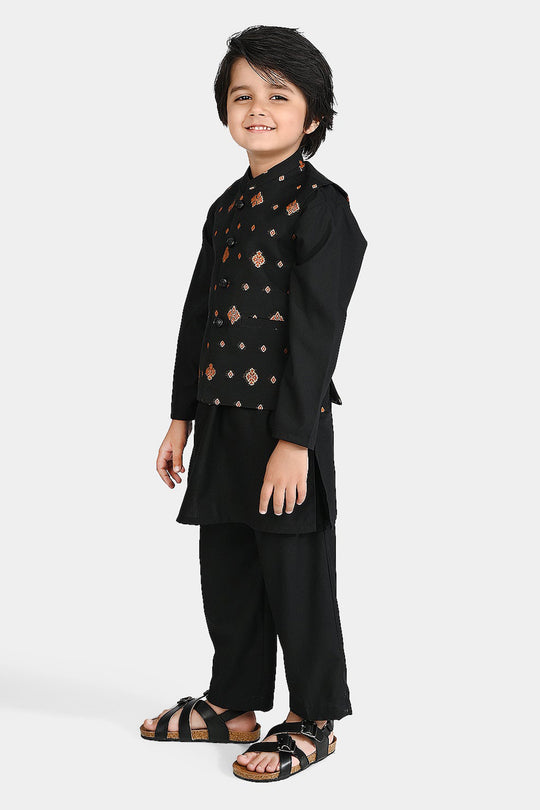 Boys Poly Viscose 3 Piece Suit (Blended)-BLACK