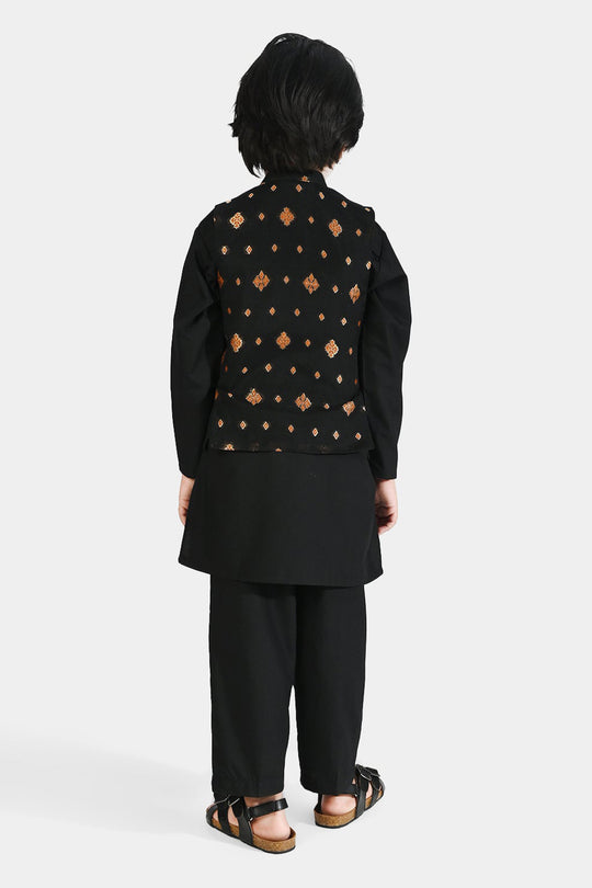 Boys Poly Viscose 3 Piece Suit (Blended)-BLACK