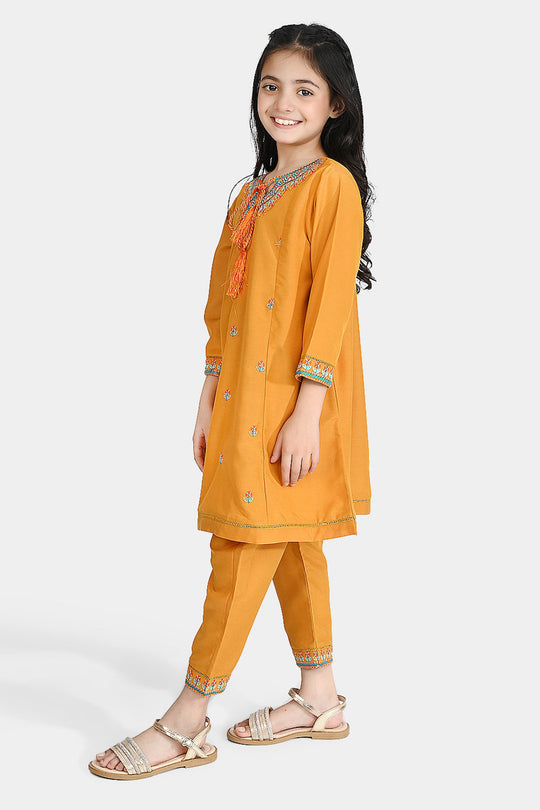 Girls poly cambric Emb 2Pcs Marigold-C.Yellow