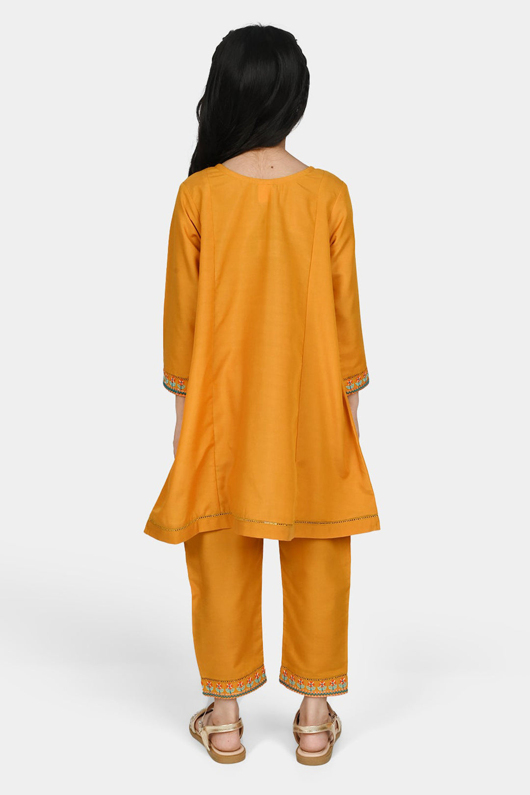 Girls poly cambric Emb 2Pcs Marigold-C.Yellow