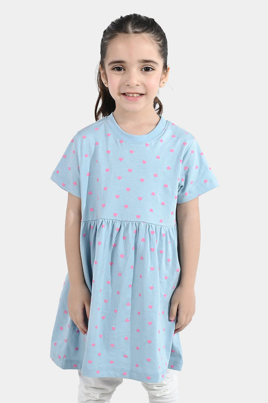 Girls Jersey/Terry Knitted Frock (Hearts) - Grey