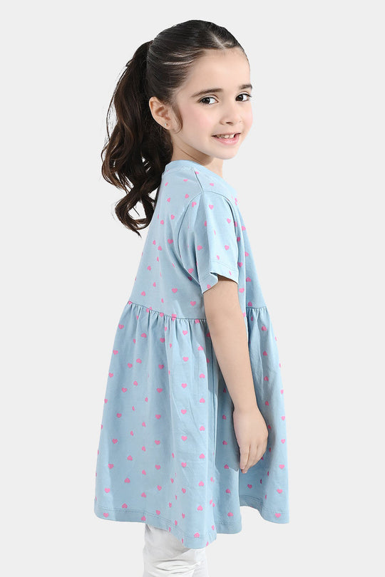 Girls Jersey/Terry Knitted Frock (Hearts) - Grey