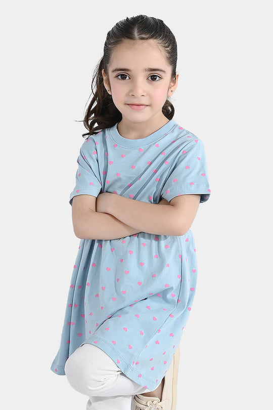 Girls Jersey/Terry Knitted Frock (Hearts) - Grey