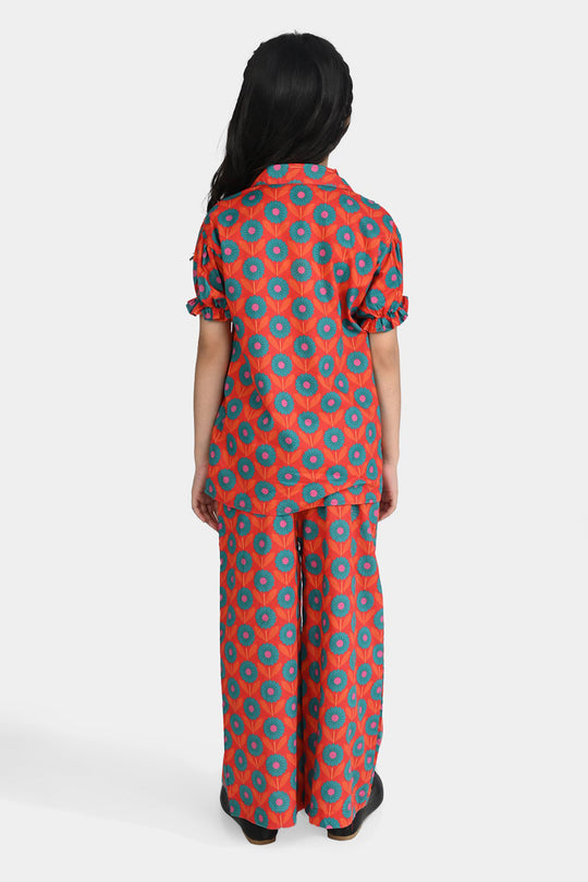 Girls Cotton Poplin Co-Ord Set Teal And Orange