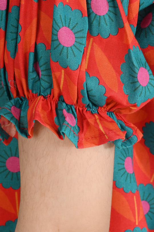 Girls Cotton Poplin Co-Ord Set Teal And Orange