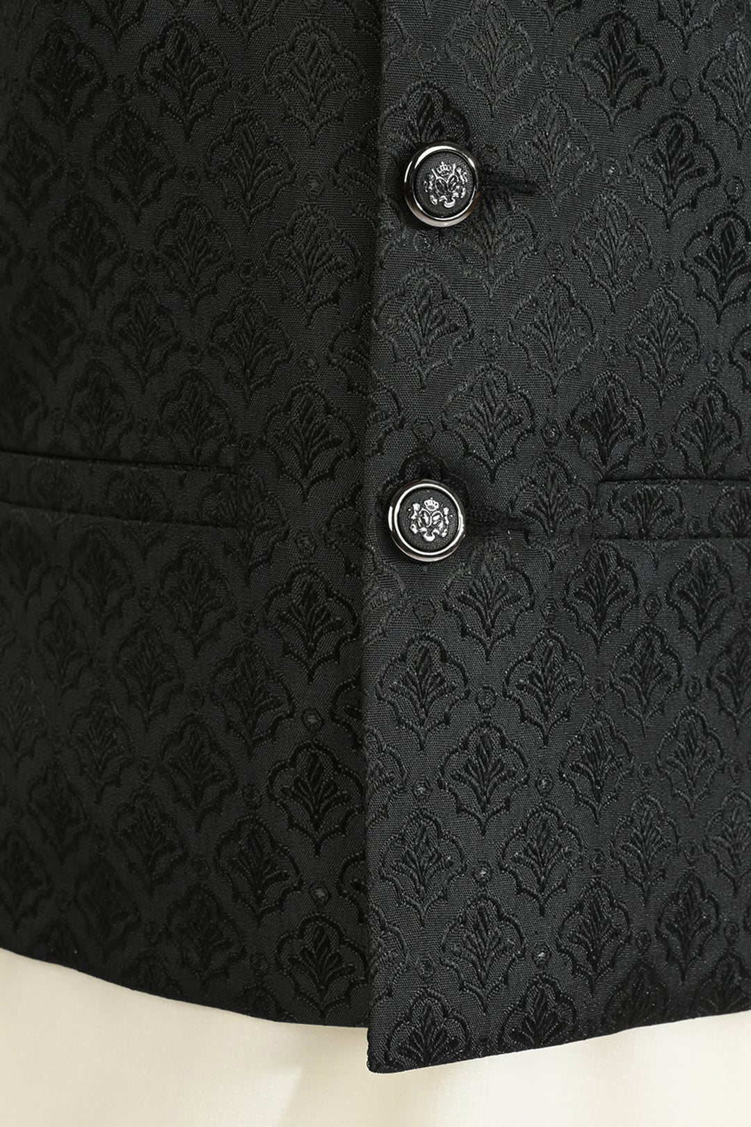 Boys Poly Viscose Waistcoat (Self Textured)-BLACK