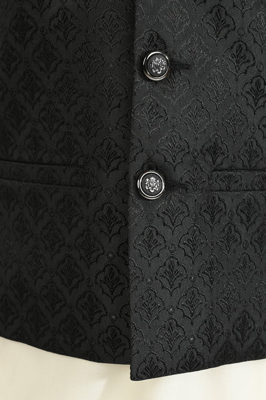 Boys Poly Viscose Waistcoat (Self Textured)-BLACK