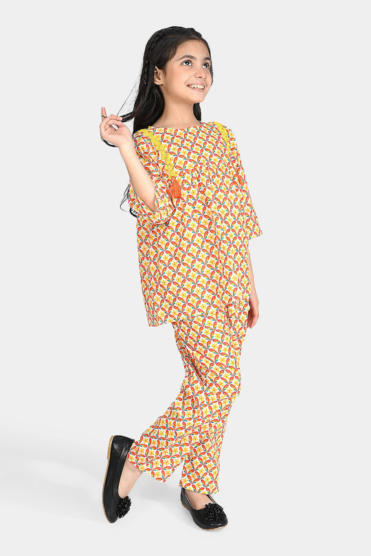 Girls Cotton Poplin Co-Ord Set Star Flowers-Multi