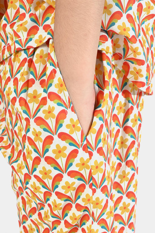 Girls Cotton Poplin Co-Ord Set Star Flowers-Multi