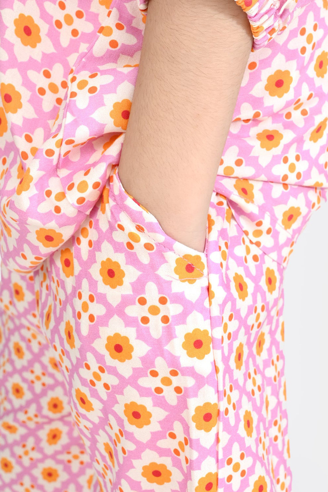 Girls Cotton Viscose Co-Ord Set Mosaic-PINK