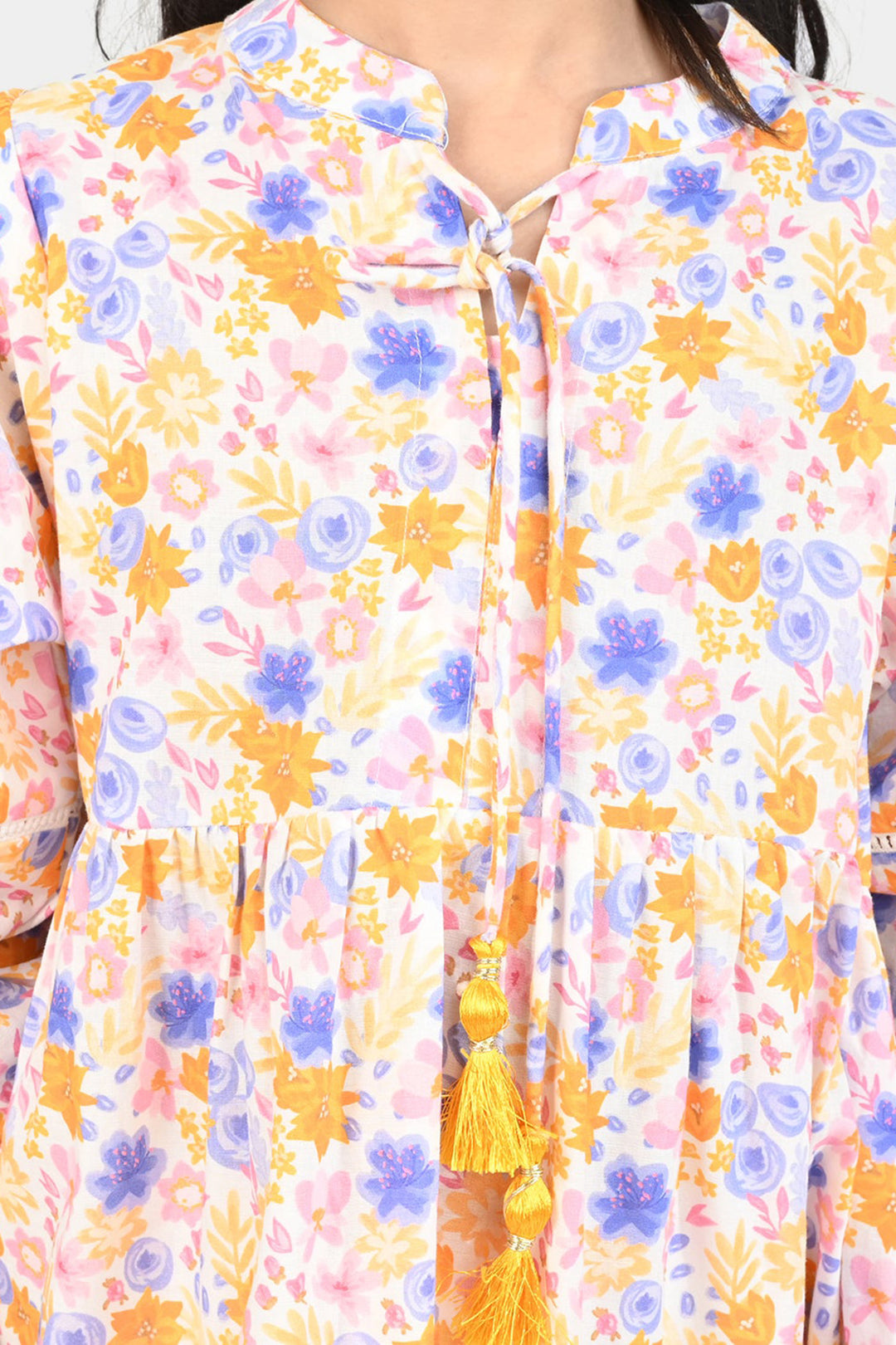 Girls Cotton Poplin Long Dress-Multi