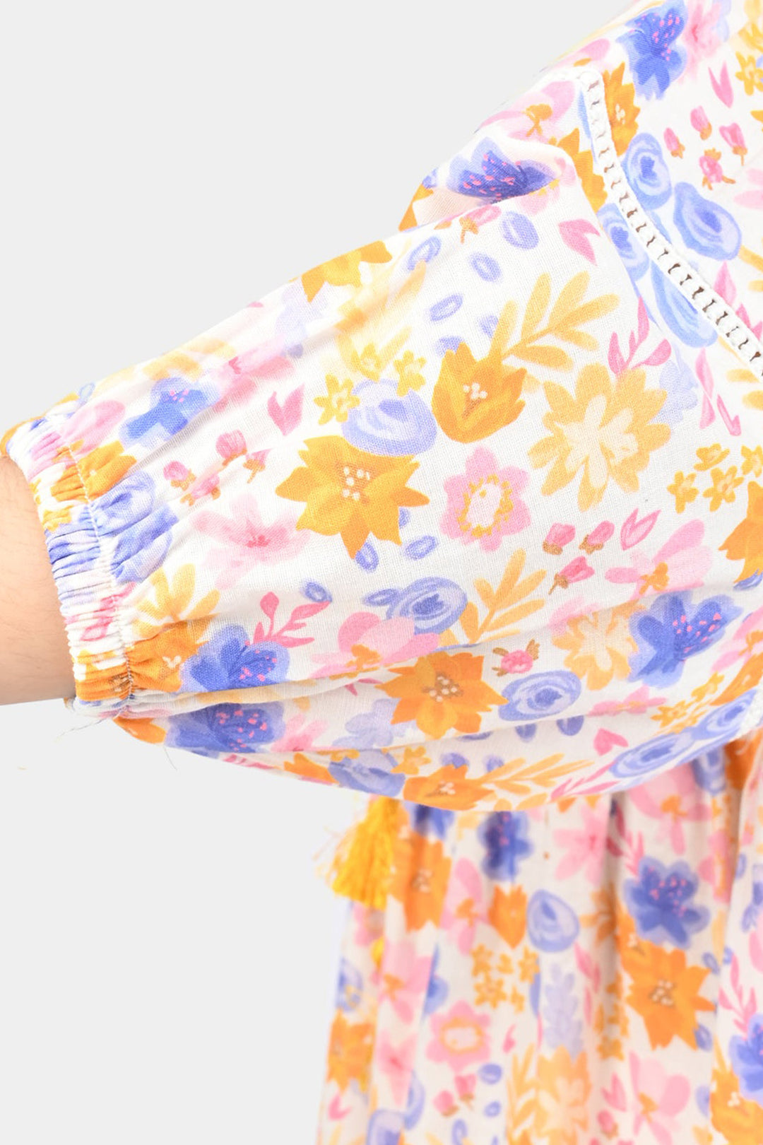 Girls Cotton Poplin Long Dress-Multi