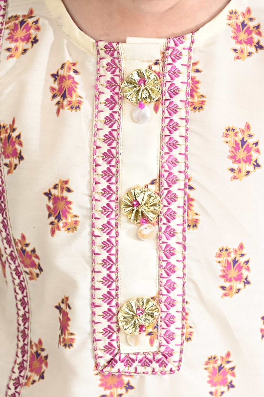 Girls Poly Cambric Emb 2 Pcs Dastur-Cream