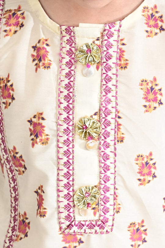 Girls Poly Cambric Emb 2 Pcs Dastur-Cream