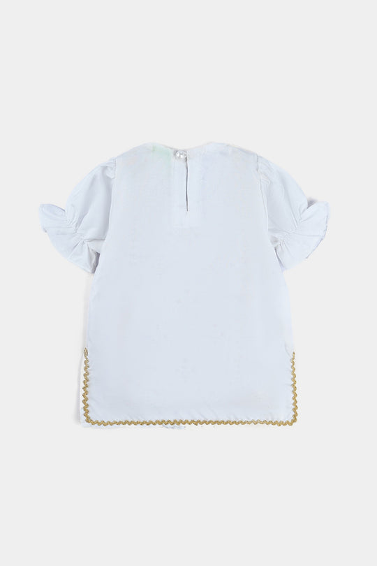 Infant Girls Raw Silk Fancy 3Pcs Shine-White